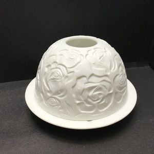 Fairy Lamp Votive Candle Holder Bisque Lithophane Roses Pattern Seagull Studios